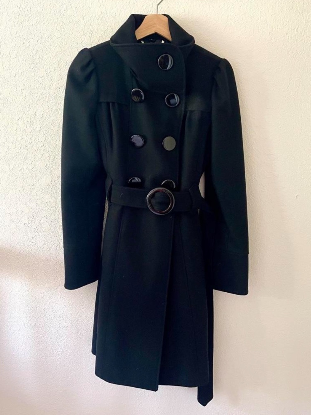 Guess Black Double-Breasted Trench Coat with Belt